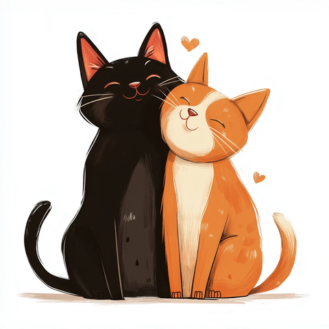 猫狗相伴白底插画