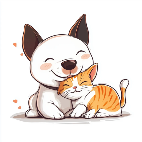 白犬与橘猫的温馨相拥