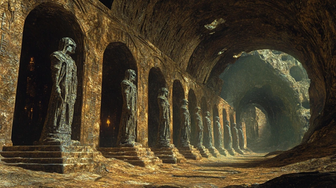 神秘洞穴中排列着一排古老石像