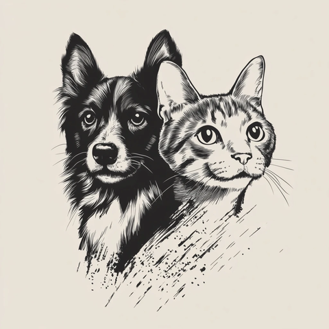 狗猫头像矢量插画