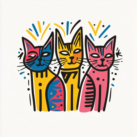 三只猫咪线条艺术涂鸦