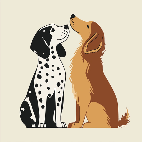 黑白达尔马提犬与棕色长尾犬