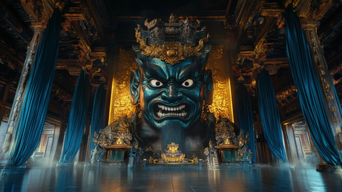 神秘殿堂中的巨型鬼脸雕塑