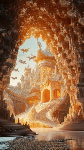 洞穴中神秘壮观的古代城堡建筑