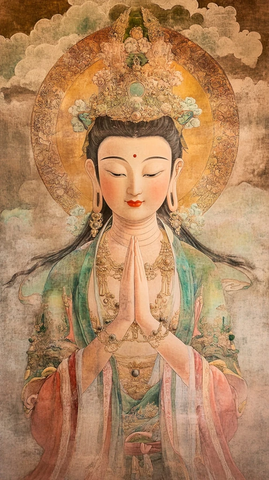 双手合十的观音菩萨传统画像