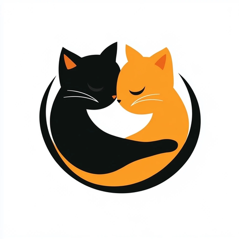 黑白双猫融合阴阳图案