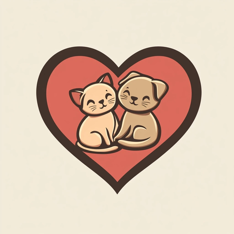 猫狗相伴心形宠物标志