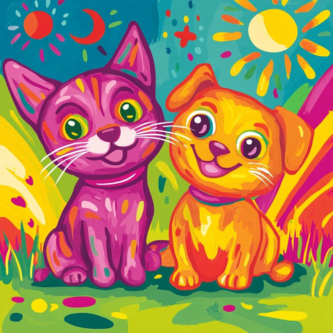 卡通猫咪小狗插画