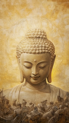 佛像雕塑头部特写展示佛教文化