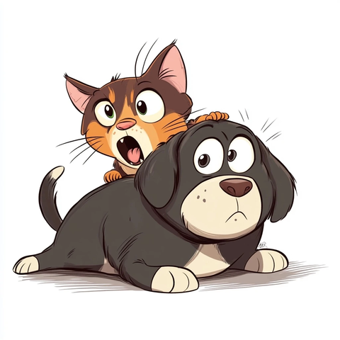 猫偷袭狗反被抓双双惊讶对视