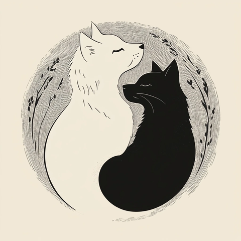 猫狗阴阳线条简约设计