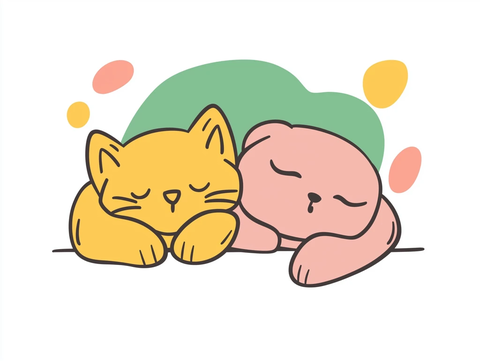 猫狗舒适窝中相拥而眠