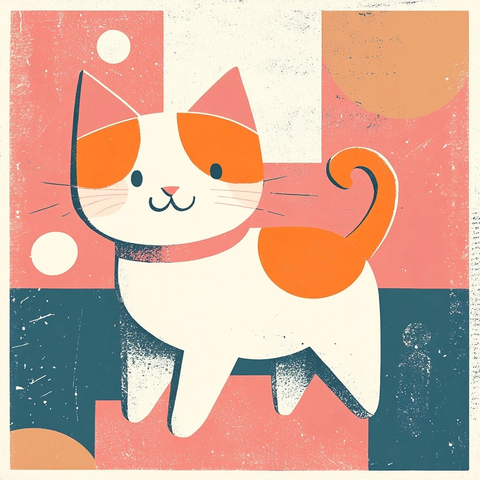 橙白猫配粉红项圈插画