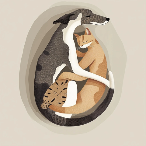 灰狗猫咪长身相拥