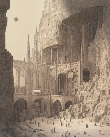 宏伟壮观的奇幻城堡建筑与人群景象