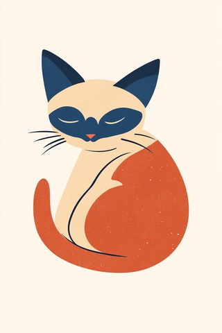 暹罗猫蜷缩睡姿插画