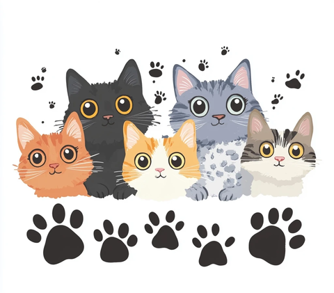 猫咪插画黑爪印背景