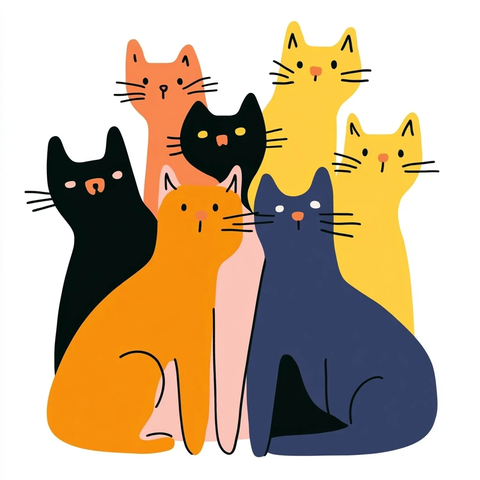 扁平设计全猫插画