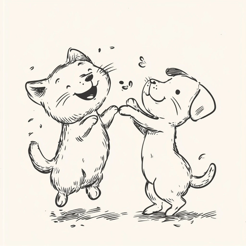 狗狗猫咪快乐玩耍