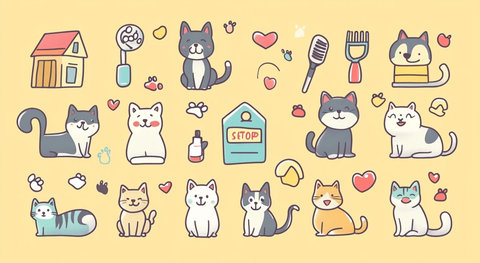 宠物店卡通元素矢量插画