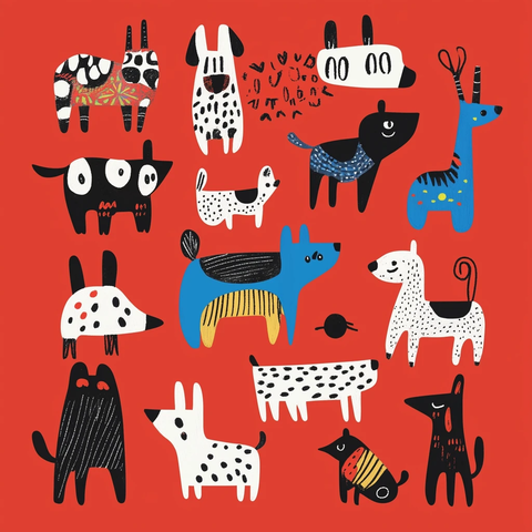 抽象狗贴纸刺绣设计