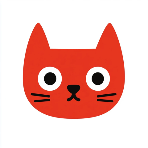 红色猫脸卡通插画