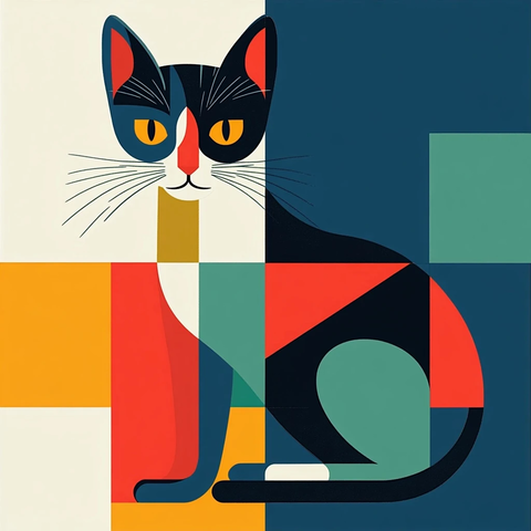 四色猫与彩色积木图案