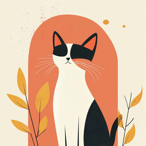 暖色调背景猫咪插画