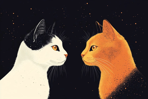 黑白猫与橘猫几何图案