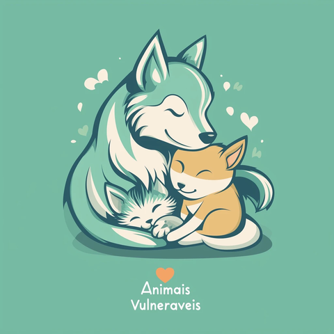 狼守护猫狗街头情景