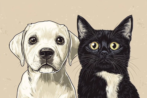 宝宝拉布拉多与黑白猫