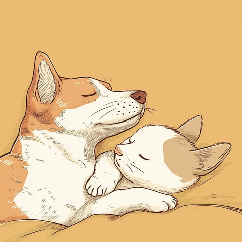 狗狗和小猫相拥而眠