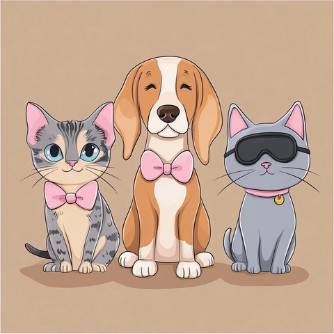 狐狸犬与灰猫眼罩猫和淡彩猫