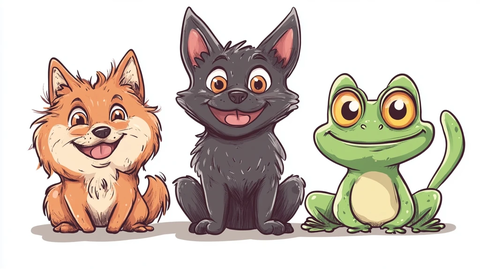 卡通动物狗猫蛙漫画风格