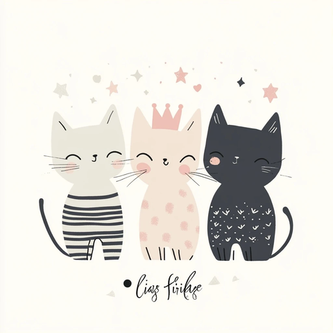 三只猫咪公主插画