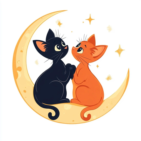 猫咪月亮上牵手