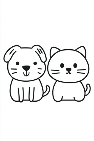 小狗小猫卡通线描图