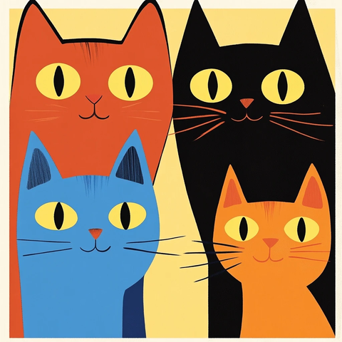 猫咪插画与明亮眼睛