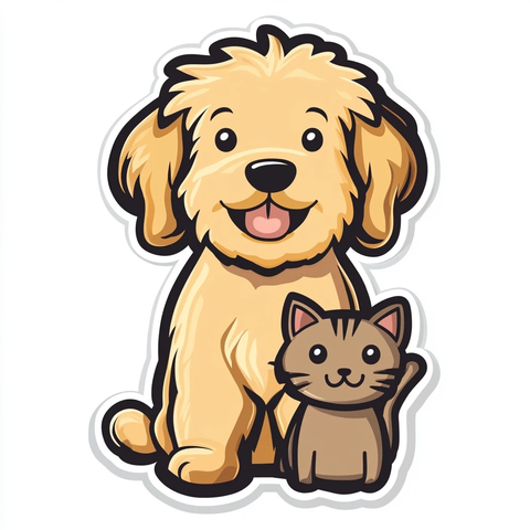 金毛犬与猫卡通插画