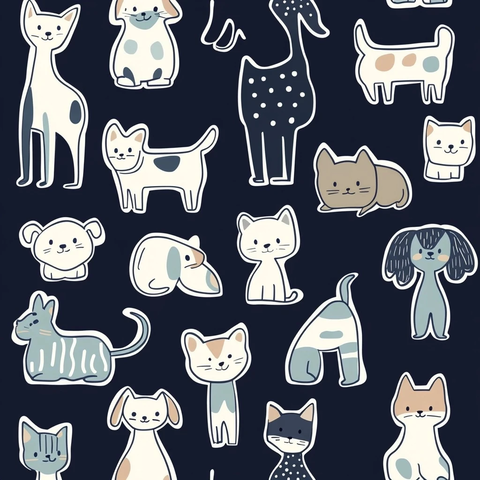 狗猫图案重复贴纸设计