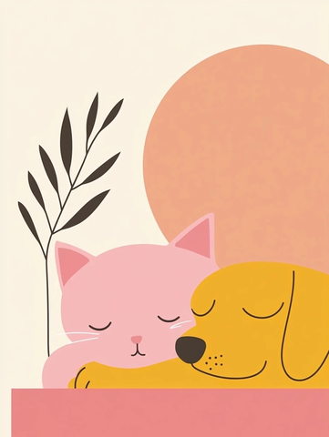 猫狗同眠简约插画