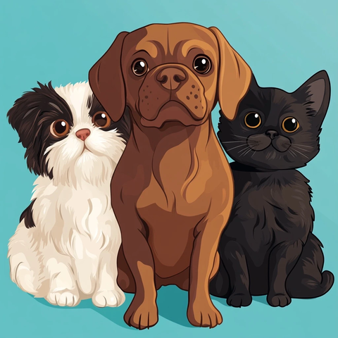 巧克力色宠物狗和黑猫