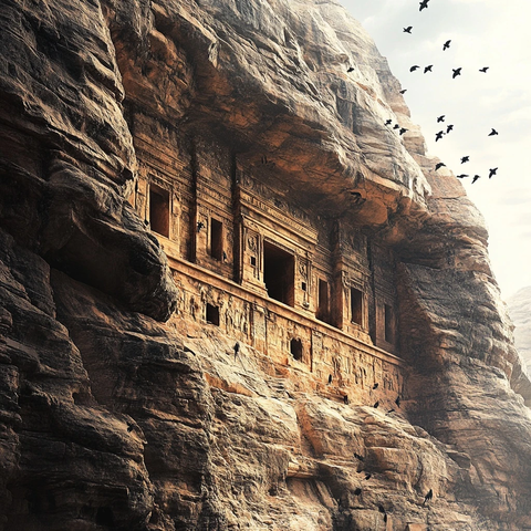 岩壁上的古老建筑独特的历史遗迹景观