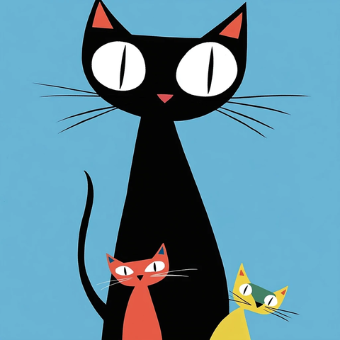 三只卡通猫插画