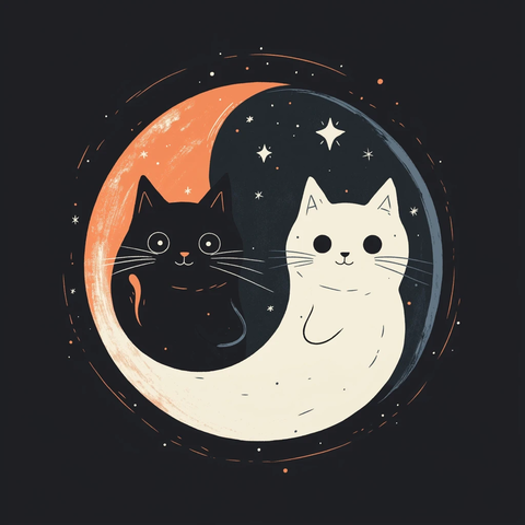 黑白猫阴阳符号简约设计