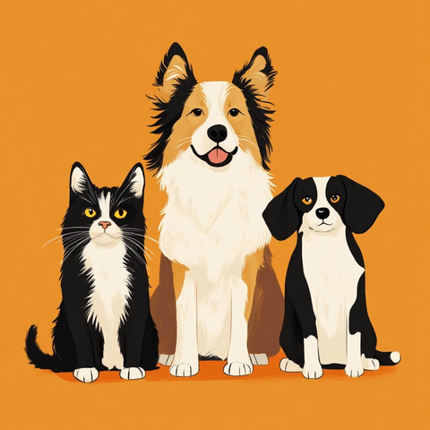 四只宠物卡通插画