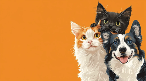 猫狗堆叠橙色背景插画