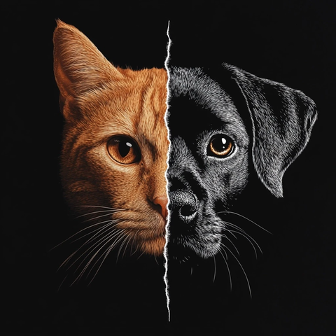 猫狗合成黑白线条画