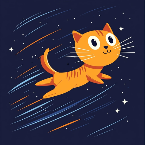橘猫飞向太空插画