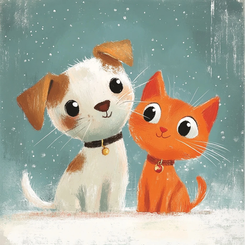 狗和猫的童书插图